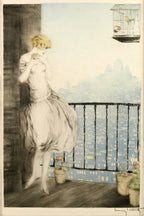 Louis Icart Art Print – Graceful Woman on a Balcony, Art Deco Woman