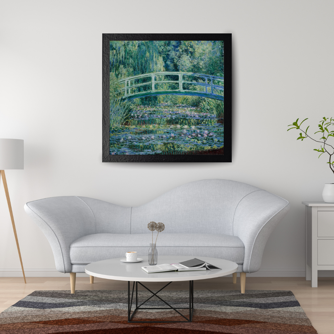 Claude Monet - Water Lilies and Japanese Bridge Square Art Print, Impressionist Floral Landscape Wall Art
