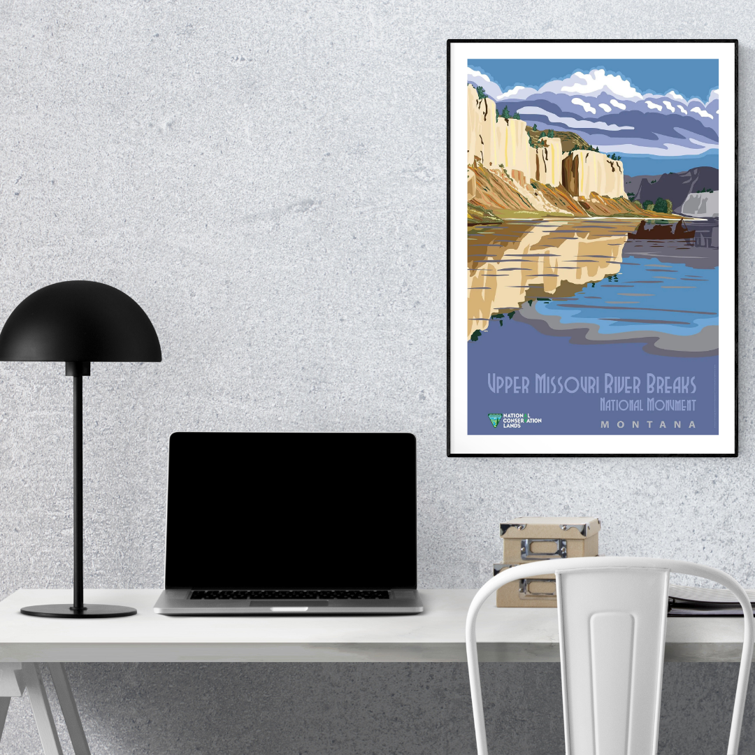 Upper Missouri River Breaks National Monument, Montana, Vintage Poster Print – Scenic River Landscape Wall Art