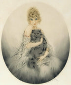 Louis Icart Art Print – Fashion Lady with Persian Cat, Art Deco Woman & Cat Wall Art
