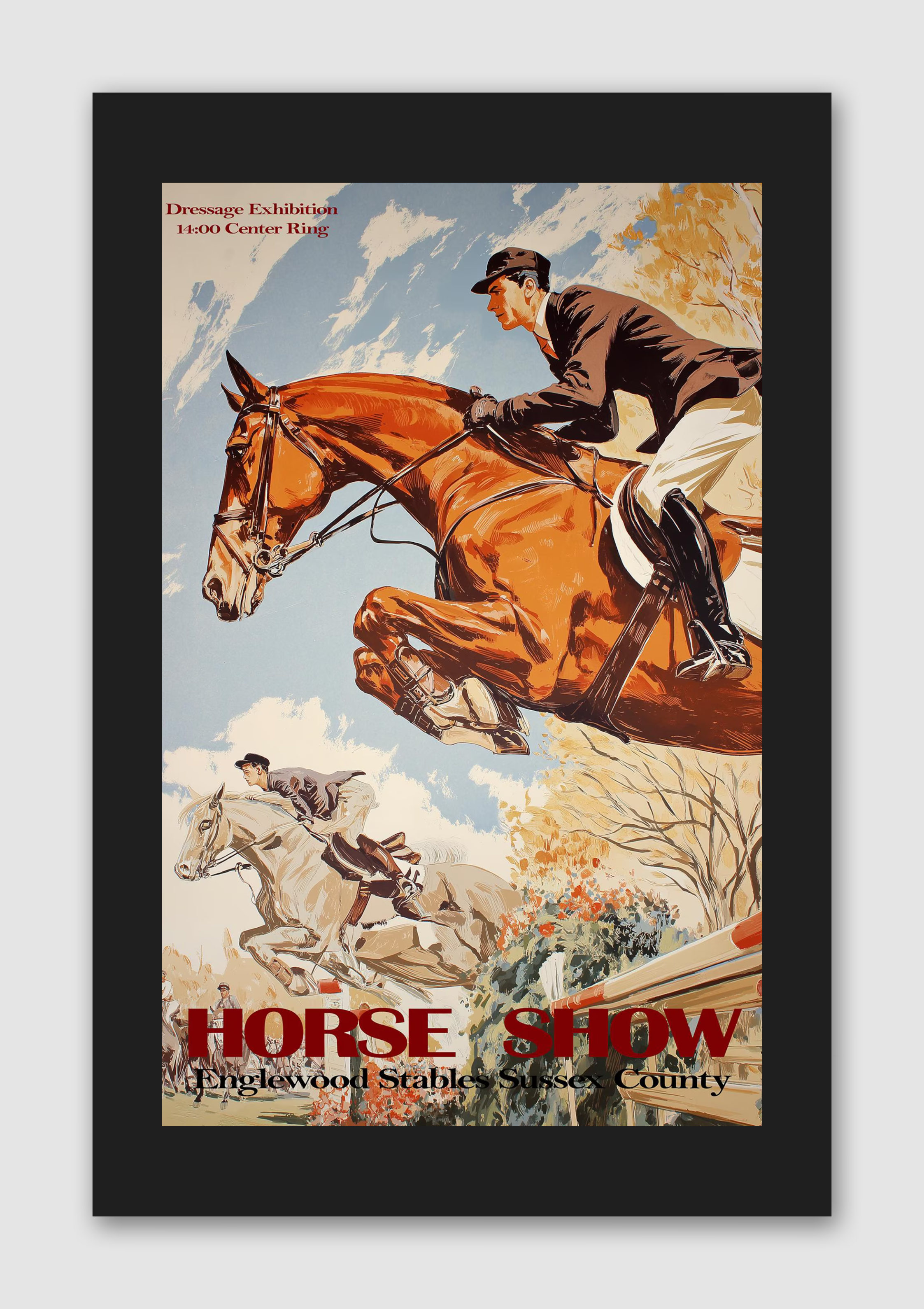 Englewood Stables Horse Show, Sussex Vintage Dressage Poster Print – Classic Equestrian Wall Art