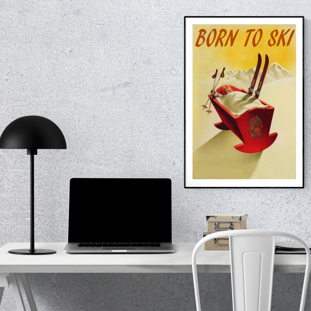 Born to Ski Vintage Poster Print – Retro Skiing Wall Art, Winter Sports Decor