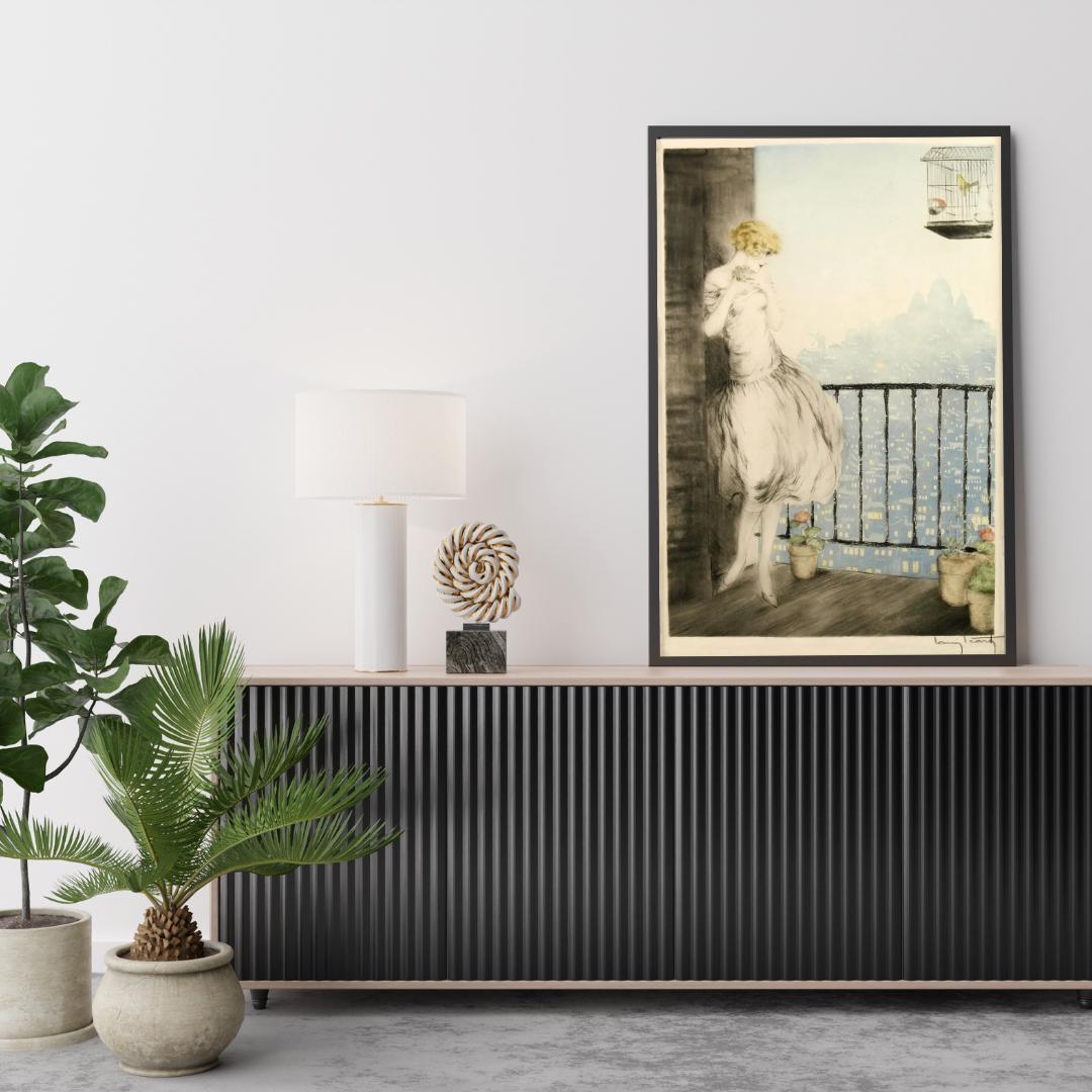 Louis Icart Art Print – Graceful Woman on a Balcony, Art Deco Woman