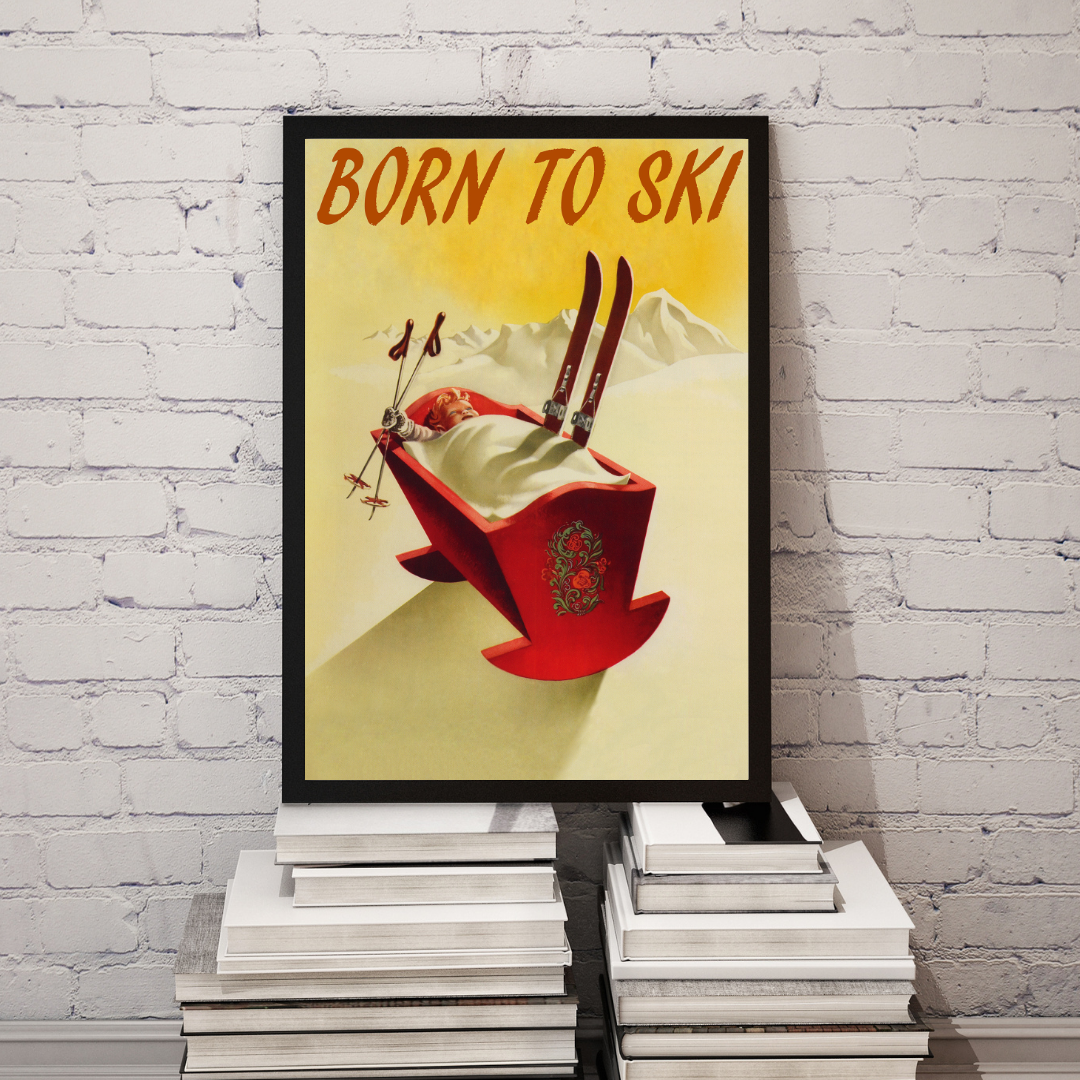 Born to Ski Vintage Poster Print – Retro Skiing Wall Art, Winter Sports Decor