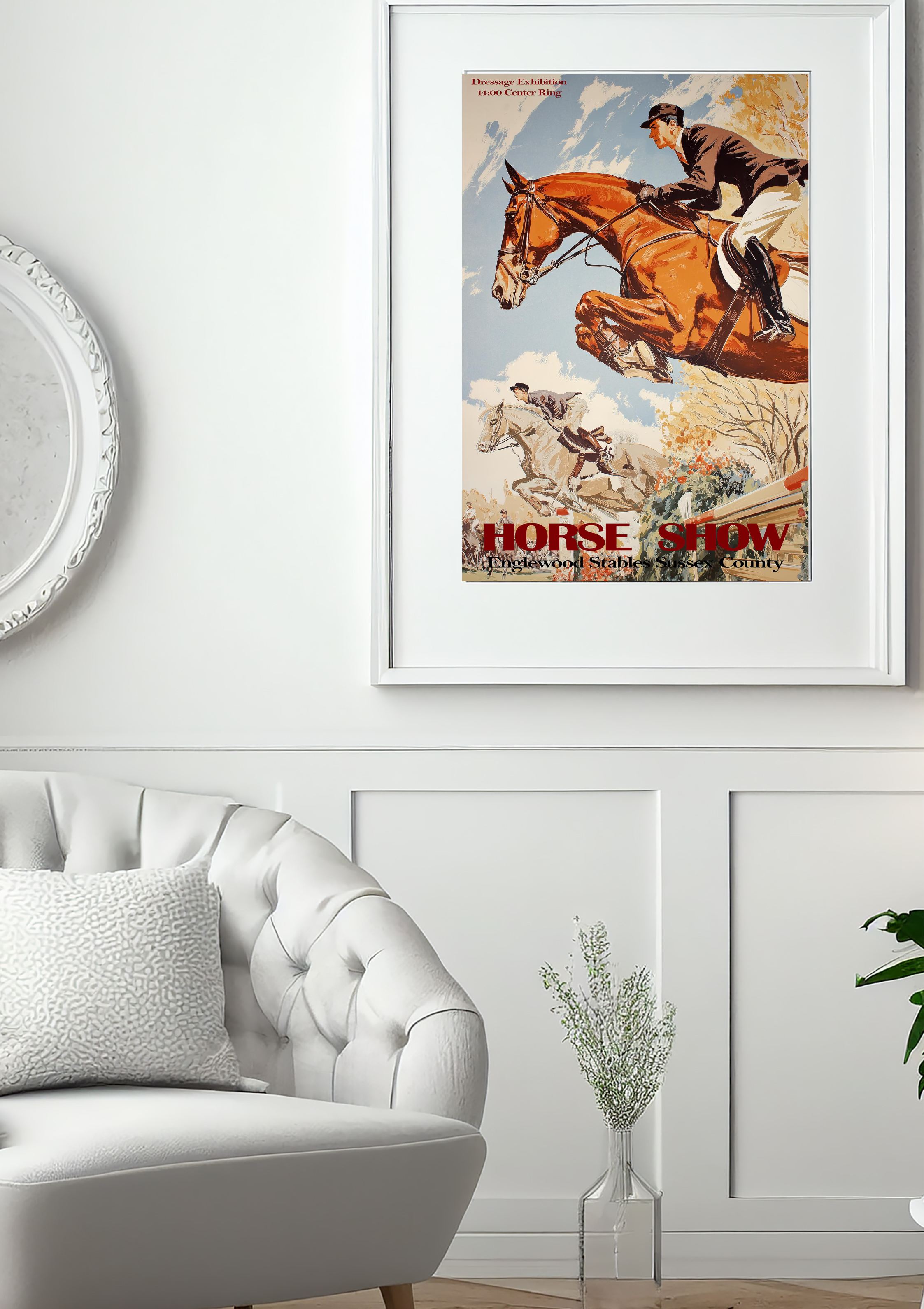 Englewood Stables Horse Show, Sussex Vintage Dressage Poster Print – Classic Equestrian Wall Art