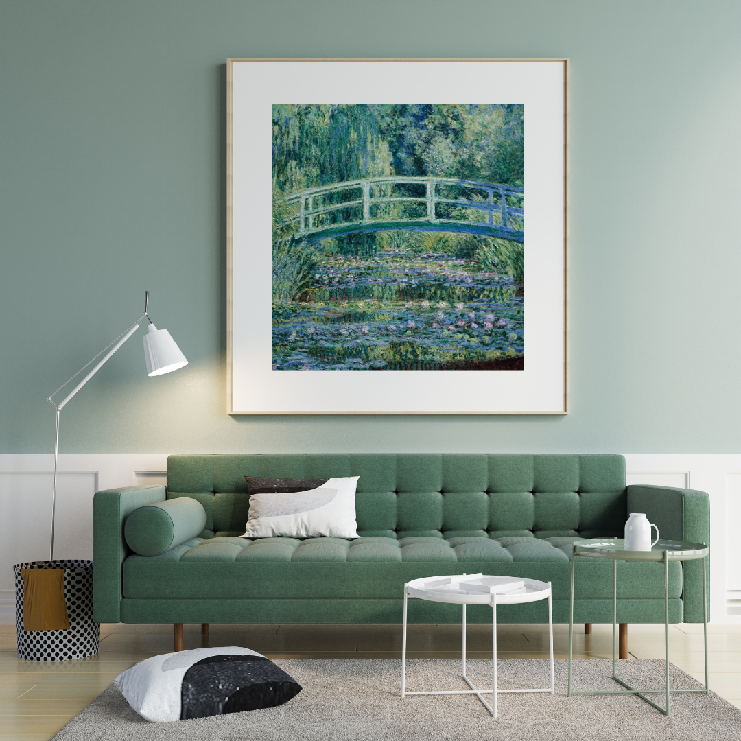 Claude Monet - Water Lilies and Japanese Bridge Square Art Print, Impressionist Floral Landscape Wall Art