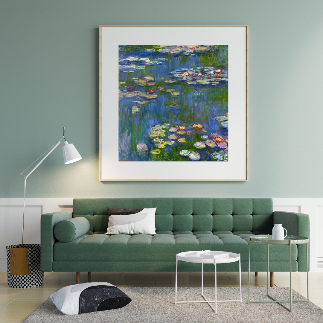 Claude Monet Water Lilies Square Art Print – Impressionist Floral Wall Art, Blue & Green Lily Pond