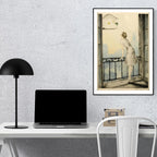 Louis Icart Art Print – Fashion Lady at Window with Birds, Art Deco Woman Illustration