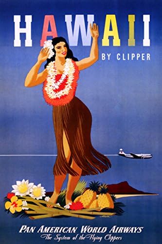 Vintage Hawaii Travel Poster Print - Hawaiian Hula Dancer, Pan American World Airways Airline Wall Art