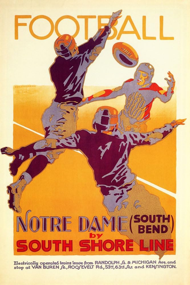 Vintage Notre Dame Football Poster Print – South Shore Line Travel Advertisement, South Bend Wall Art