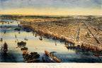 Bird’s Eye View of Philadelphia, Delaware River Waterfront Cityscape Art Print - Historic Panorama Wall Decor