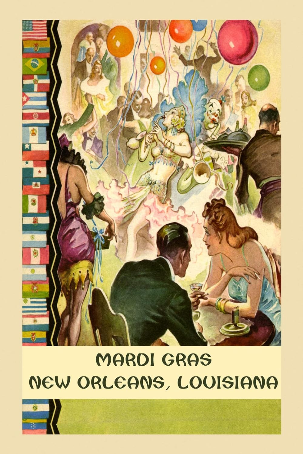 Vintage Mardi Gras New Orleans Louisiana Poster Print – Art Deco Carnival Celebration Wall Art