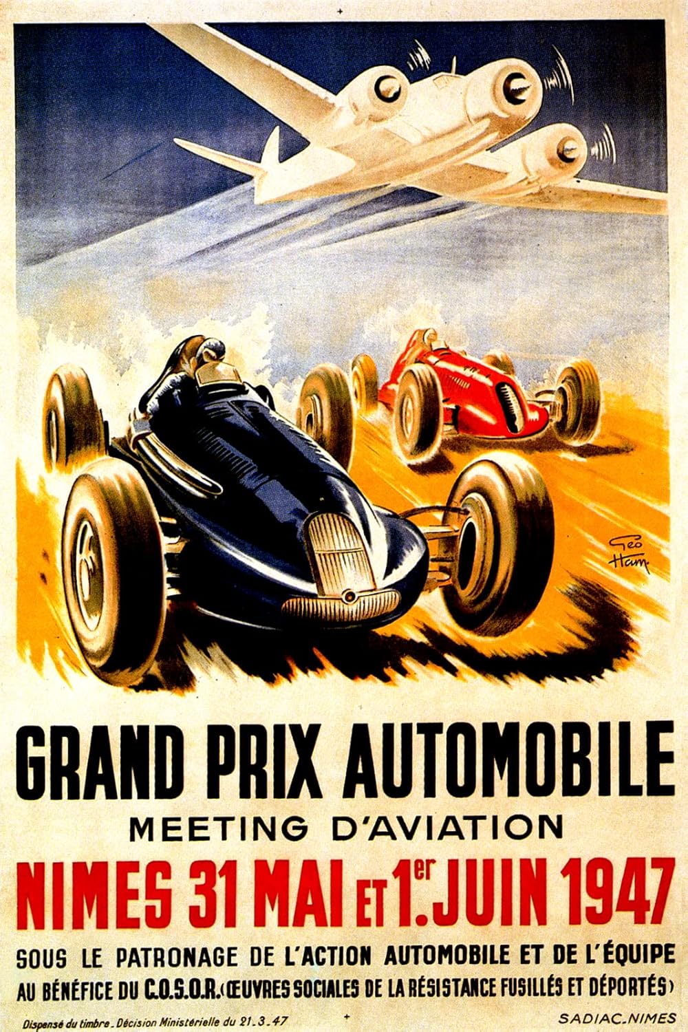Grand Prix Automobile Nimes 1947 Poster Print – Vintage Motorsport & Aviation Wall Art