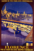 Florence Travel Poster - Vintage PLM Railway Ponte Vecchio Night Scene, Italy Train Advertisement Wall Art