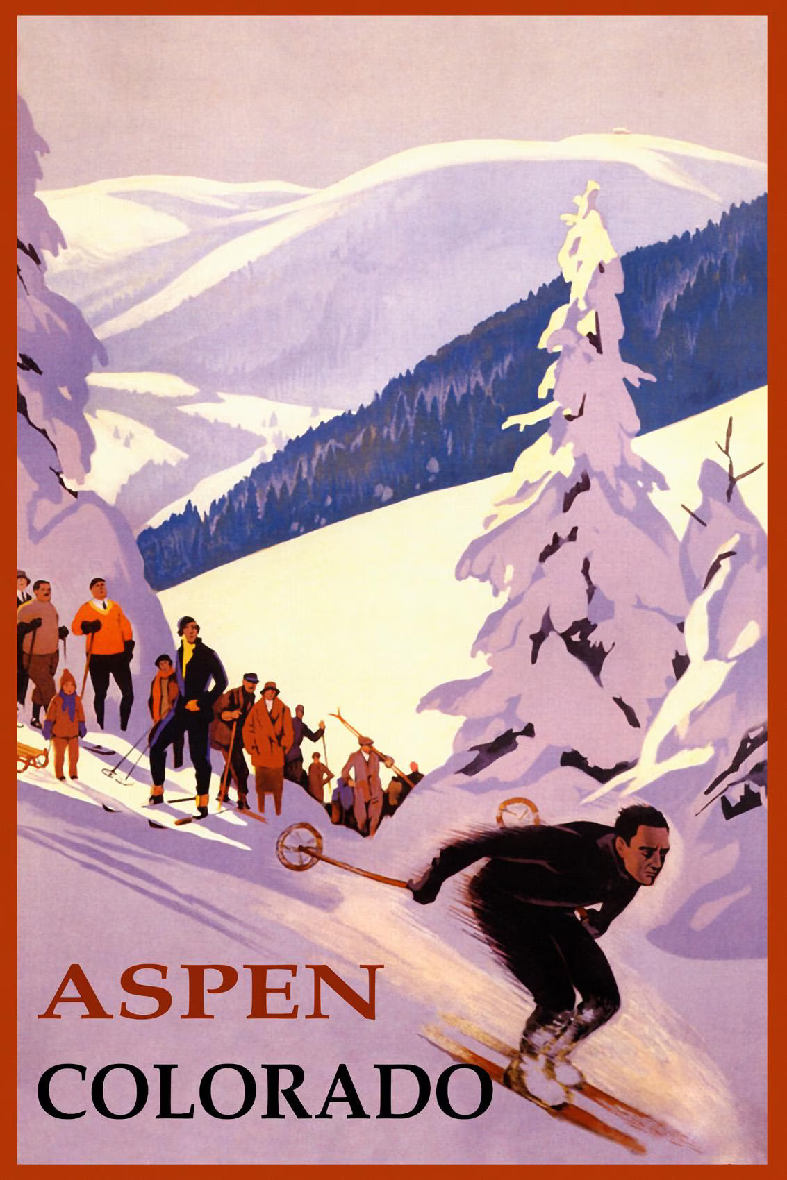 Vintage Ski Poster Print – Classic Alpine Winter Sports Illustration, Retro Mountain Skiing Wall Art