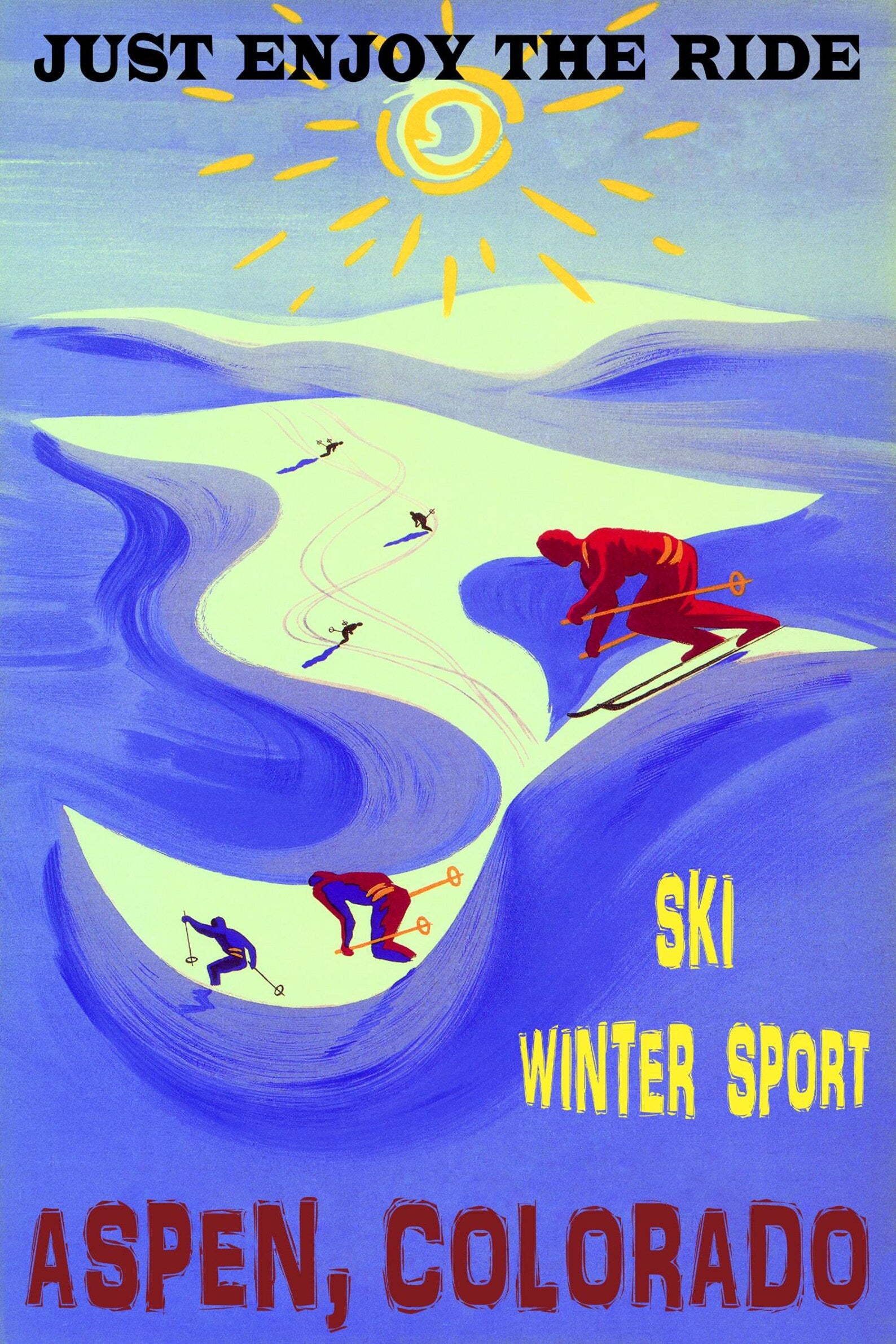 Vintage Skiing Poster Print – Winter Sports Ski Art Print, Retro Snow Mountain Wall Decor