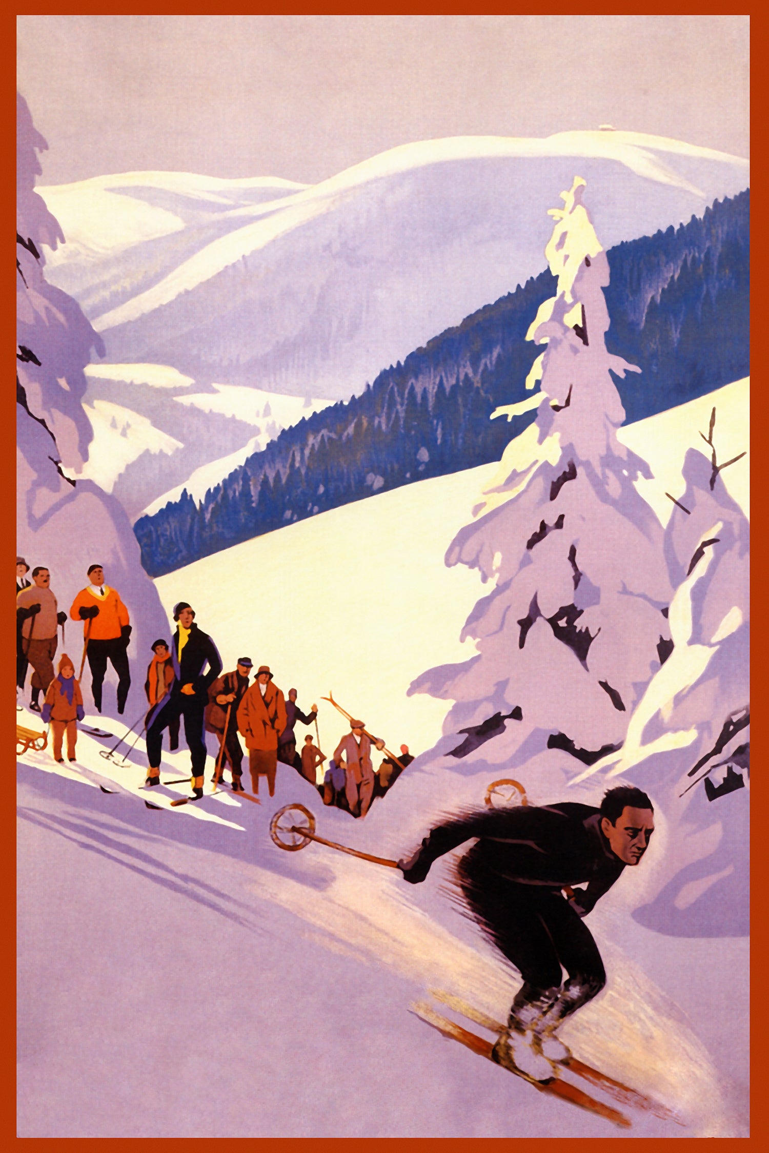 Vintage Ski Poster Print – Classic Alpine Winter Sports Illustration, Retro Mountain Skiing Wall Art