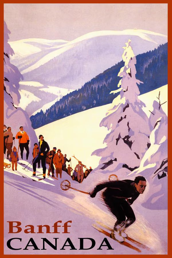 Vintage Ski Poster Print – Classic Alpine Winter Sports Illustration, Retro Mountain Skiing Wall Art