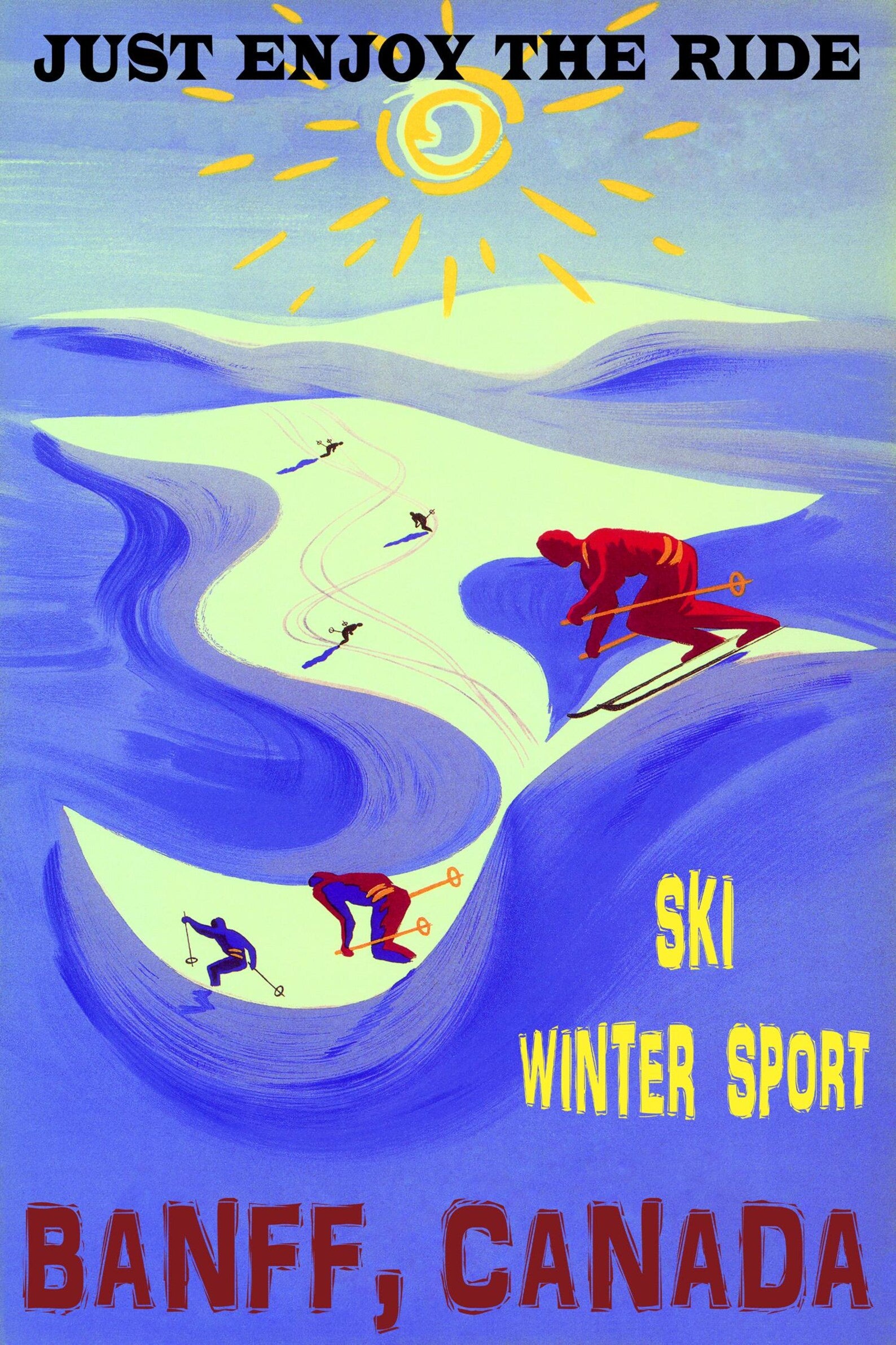 Vintage Skiing Poster Print – Winter Sports Ski Art Print, Retro Snow Mountain Wall Decor