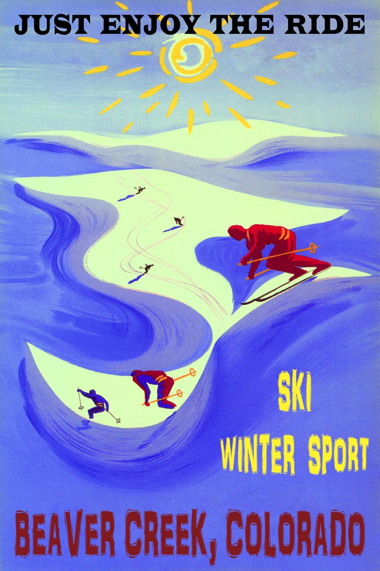 Vintage Skiing Poster Print – Winter Sports Ski Art Print, Retro Snow Mountain Wall Decor