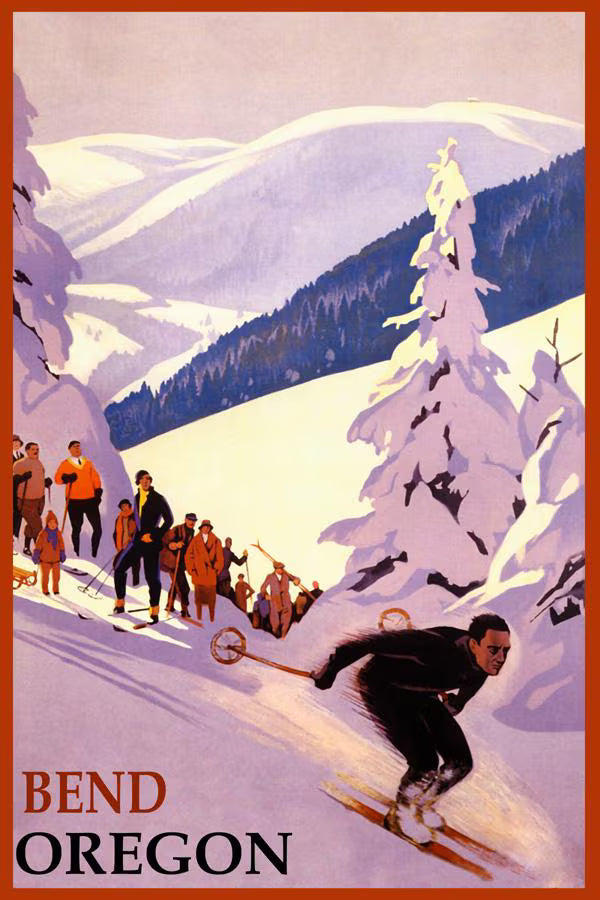 Vintage Ski Poster Print – Classic Alpine Winter Sports Illustration, Retro Mountain Skiing Wall Art