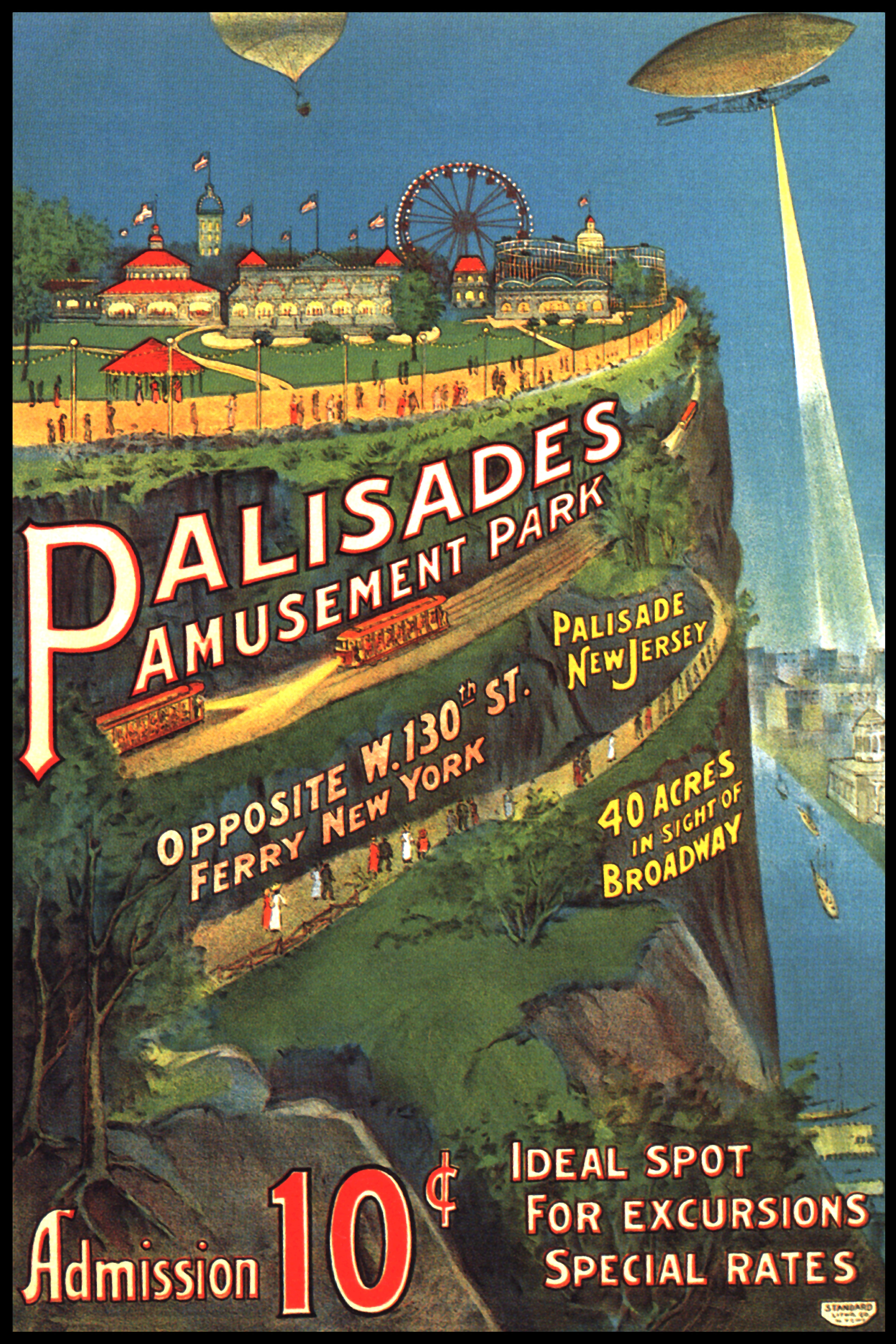 Palisades Amusement Park Zeppelin Balloon Vintage Poster Print – Nostalgic Coney Island Ride Wall Art