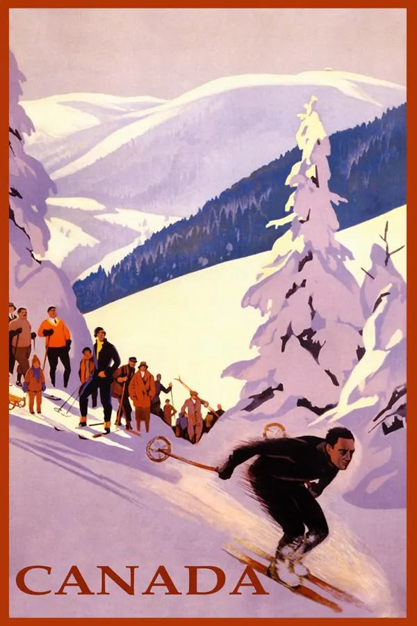 Vintage Ski Poster Print – Classic Alpine Winter Sports Illustration, Retro Mountain Skiing Wall Art