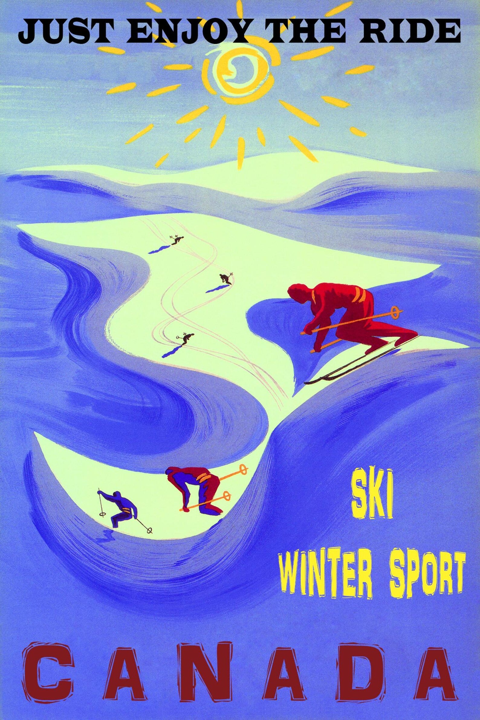 Vintage Skiing Poster Print – Winter Sports Ski Art Print, Retro Snow Mountain Wall Decor