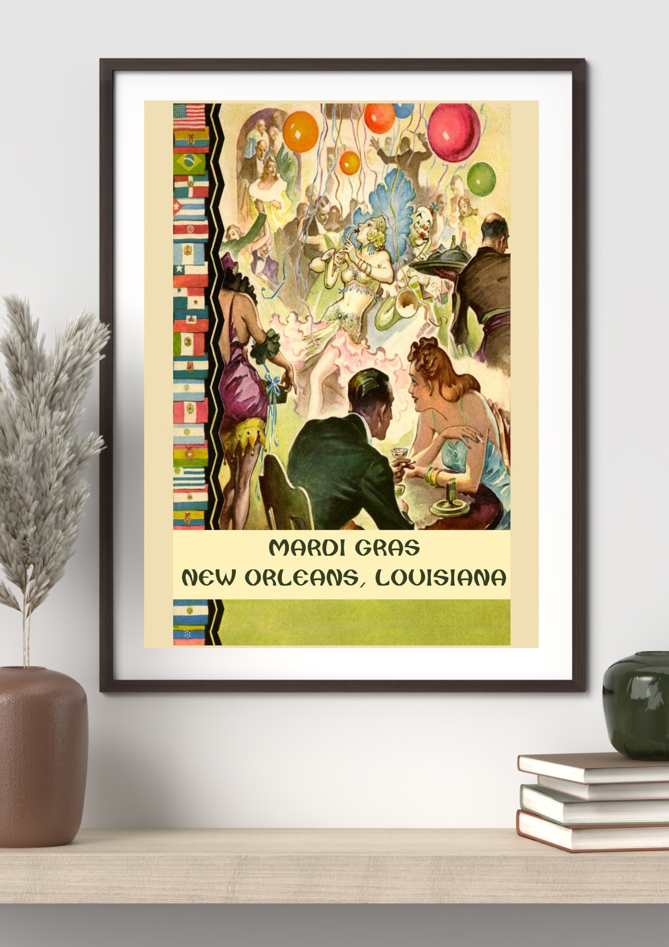 Vintage Mardi Gras New Orleans Louisiana Poster Print – Art Deco Carnival Celebration Wall Art