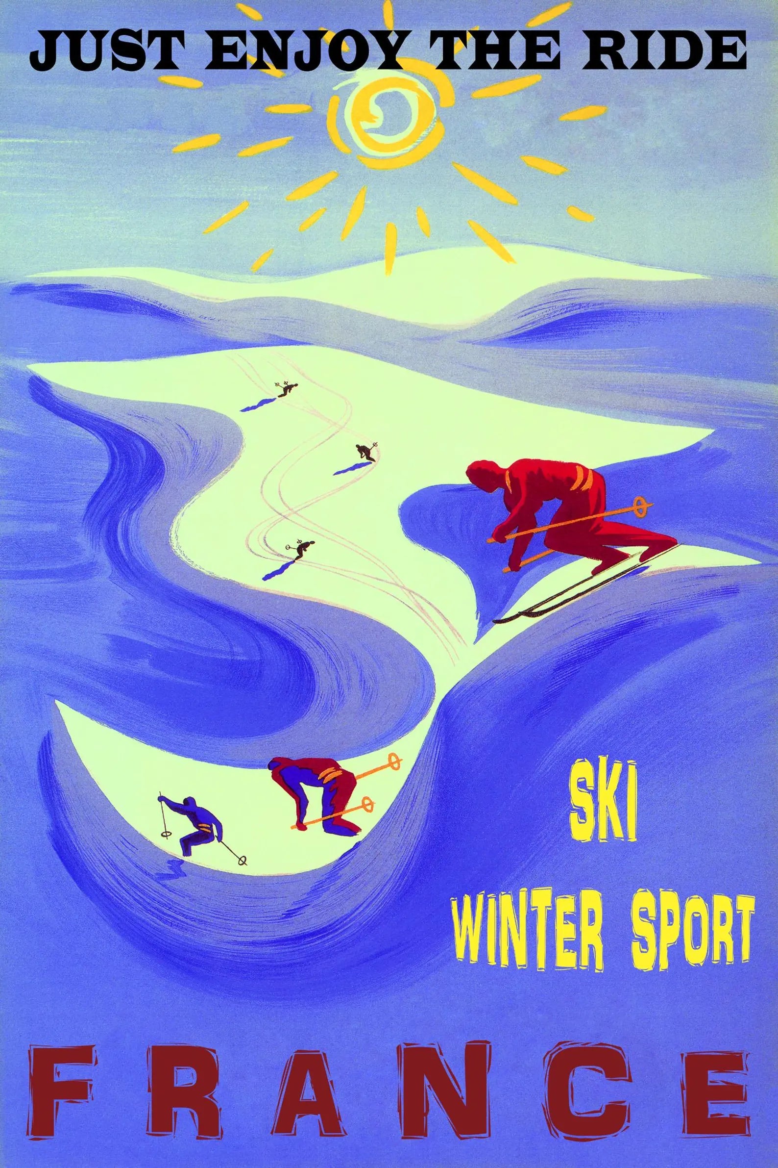 Vintage Skiing Poster Print – Winter Sports Ski Art Print, Retro Snow Mountain Wall Decor