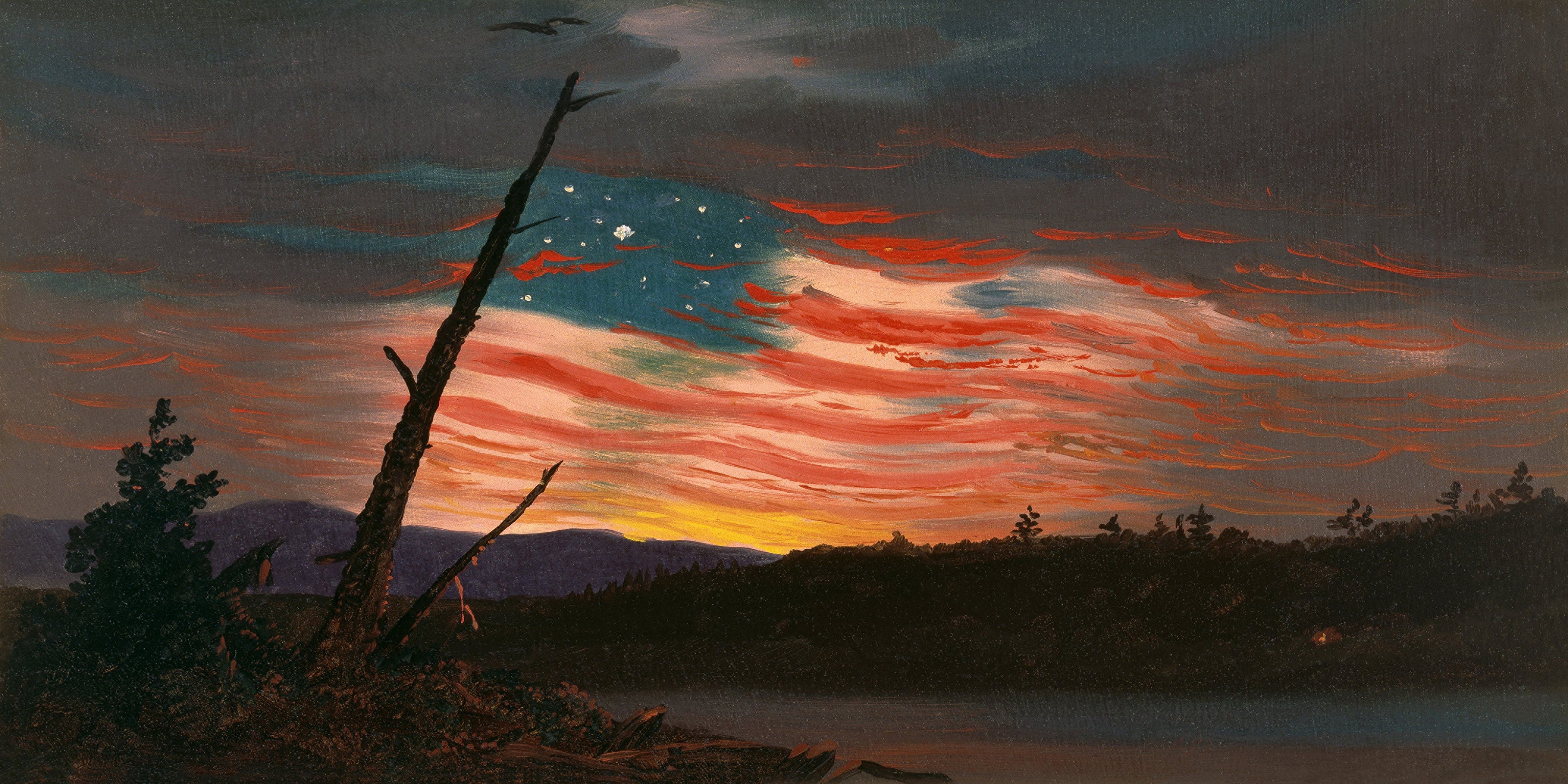 Frederic Edwin Church - Our Banner in the Sky 12" x 24" Stretched Canvas Print + Black Wooden Frame