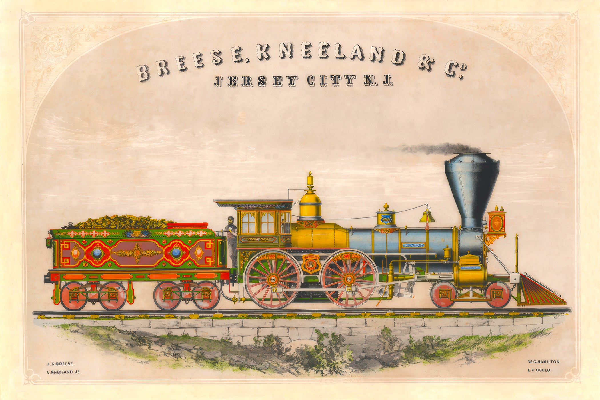 Breese Kneeland Steam Locomotive Jersey City Giclée Art Print - Antique Railroad Wall Art