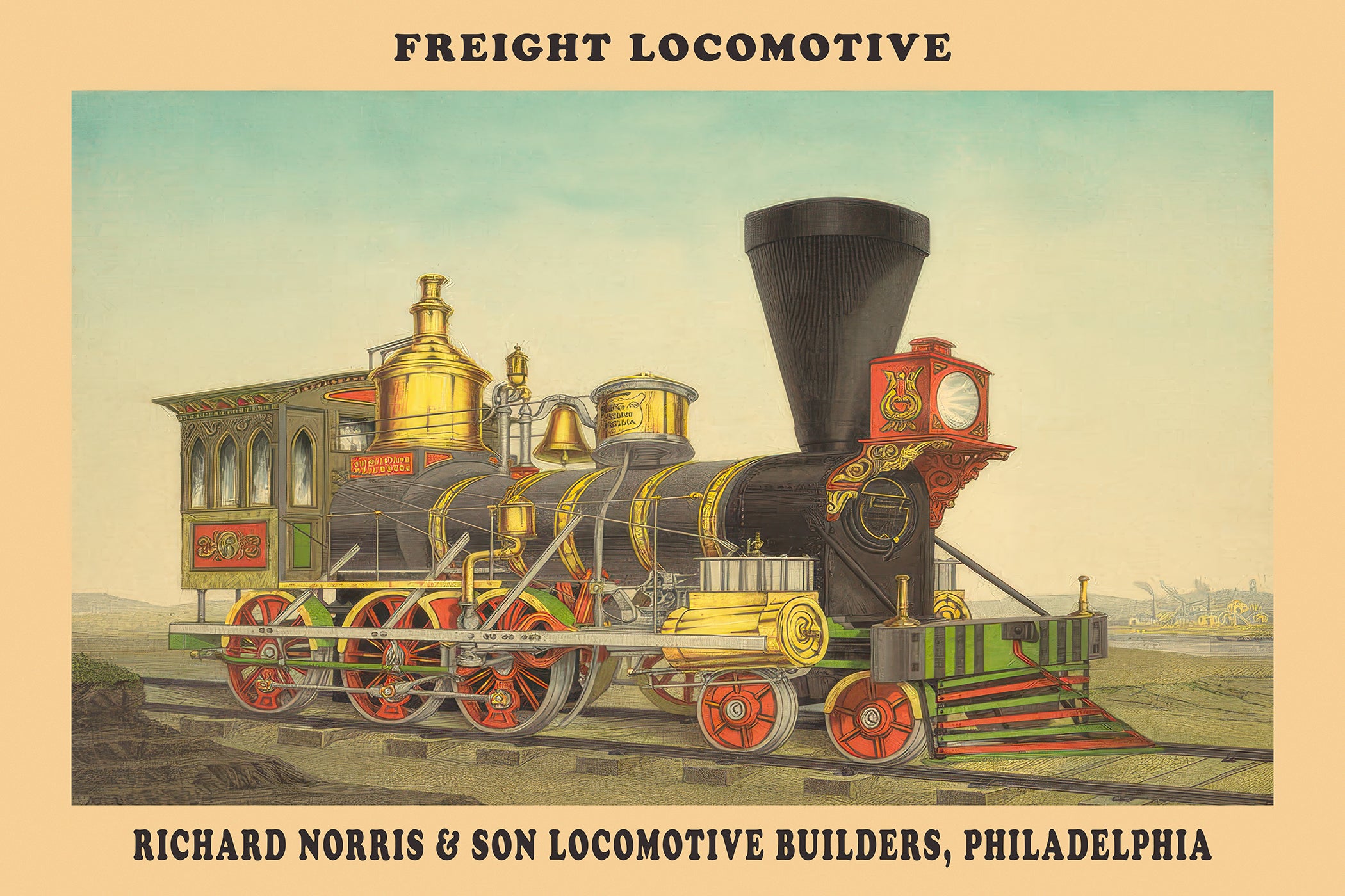 Norris & Son Freight Locomotive, Philadelphia Steam Engine Giclée Art Print - Railroad Decor