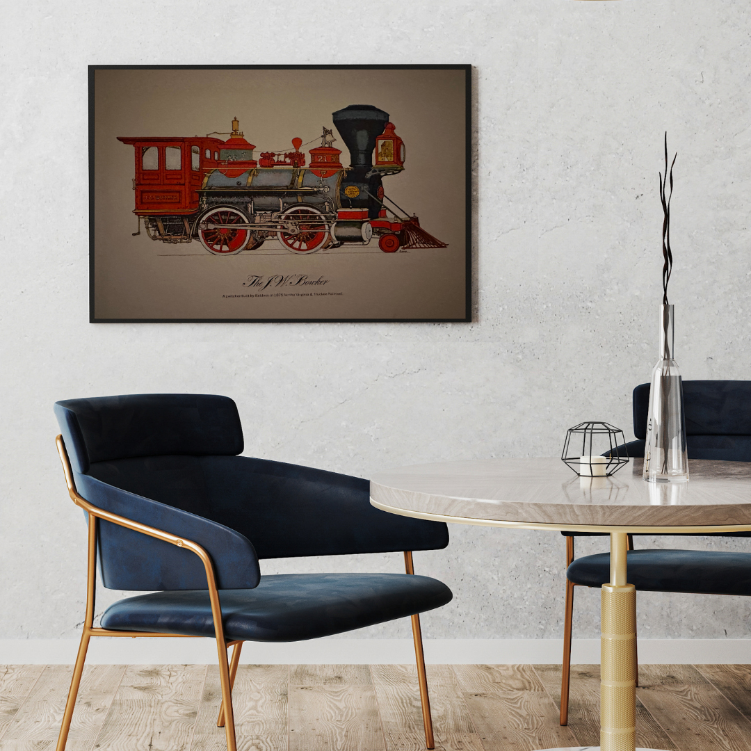 J.W. Bowker Baldwin, Switcher Virginia Truckee Railroad 1875 Giclée Art Print - Train Wall Decor
