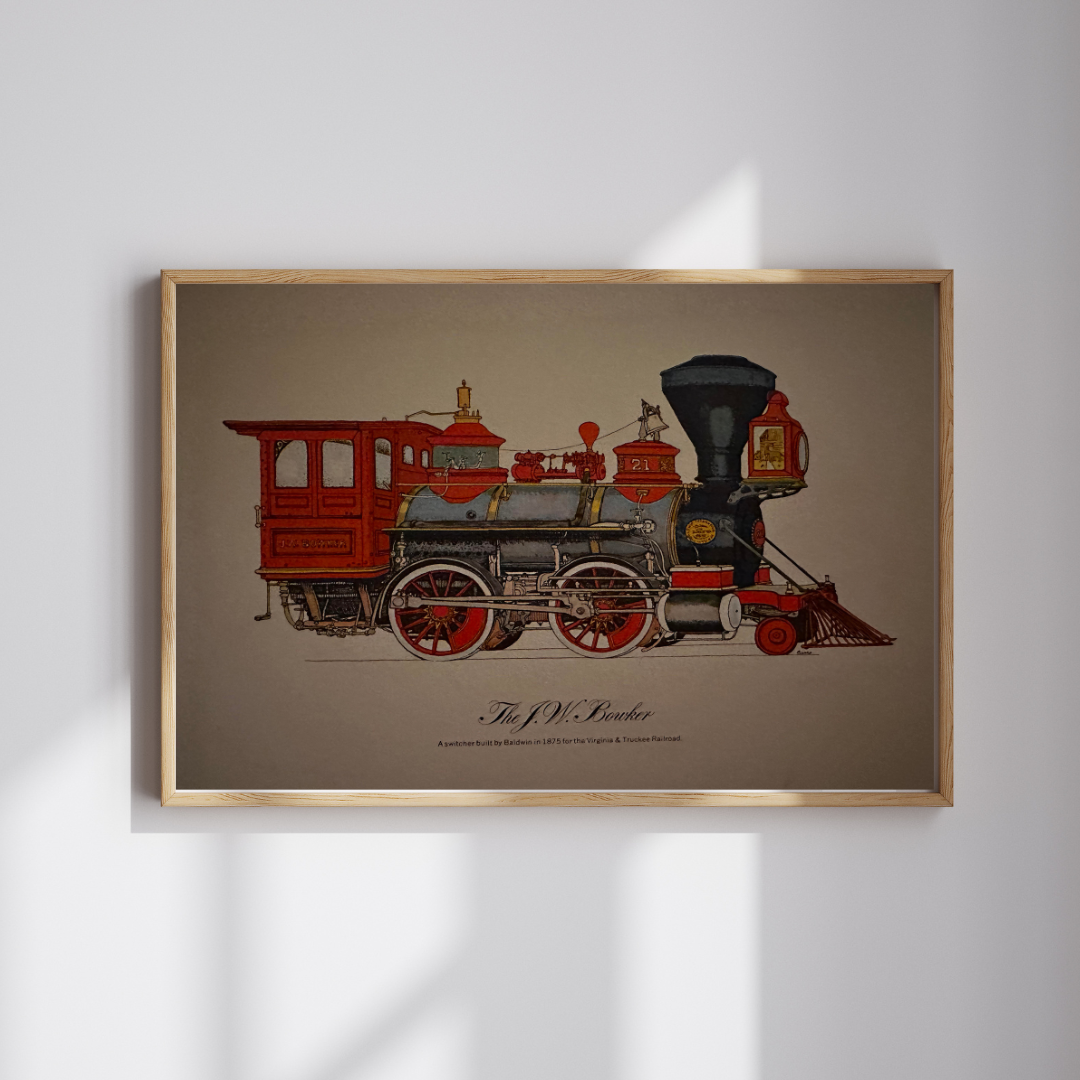J.W. Bowker Baldwin, Switcher Virginia Truckee Railroad 1875 Giclée Art Print - Train Wall Decor
