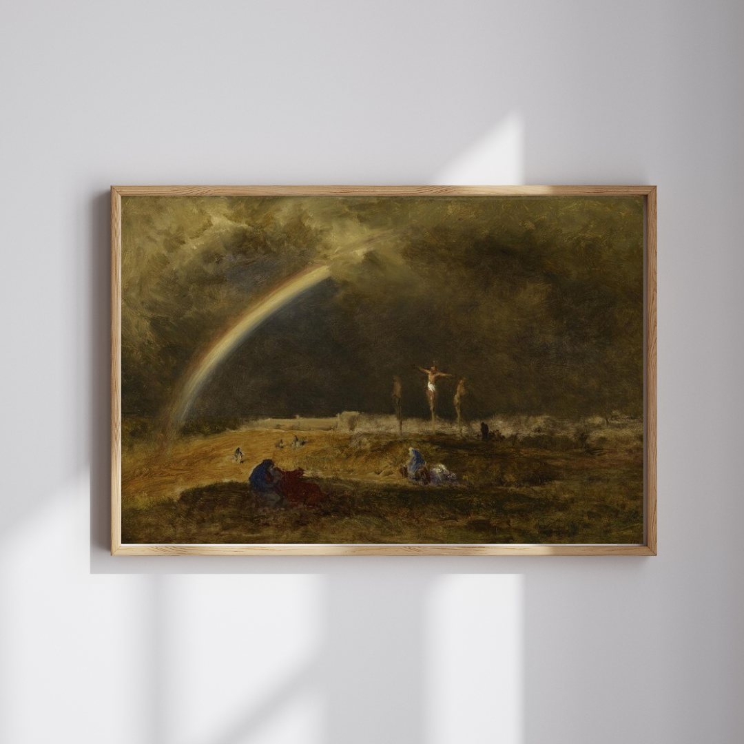 George Inness - The Crucifixion with Rainbow, Religious Christian Landscape Painting Art Print