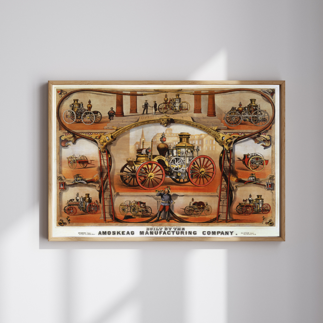 Amoskeag Steam Fire Engine Antique Firefighting Giclée Art Print - Vintage Wall Decor