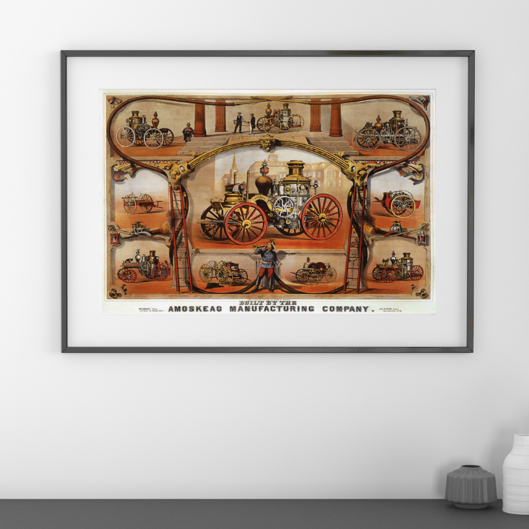 Amoskeag Steam Fire Engine Antique Firefighting Giclée Art Print - Vintage Wall Decor