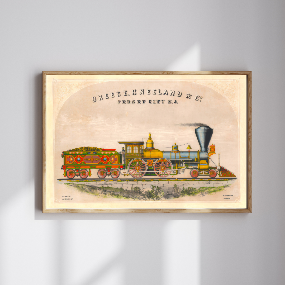 Breese Kneeland Steam Locomotive Jersey City Giclée Art Print - Antique Railroad Wall Art