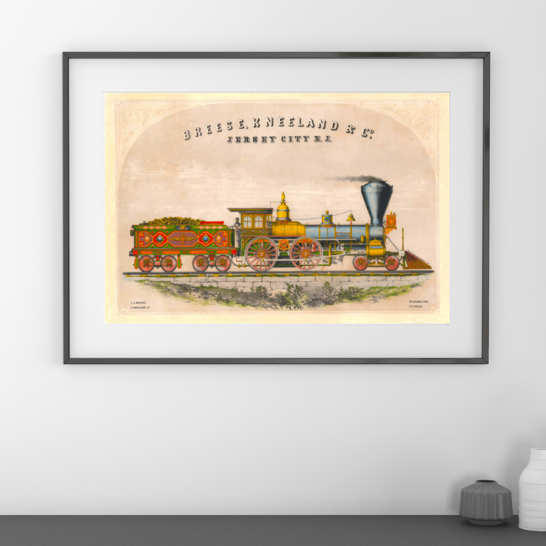 Breese Kneeland Steam Locomotive Jersey City Giclée Art Print - Antique Railroad Wall Art