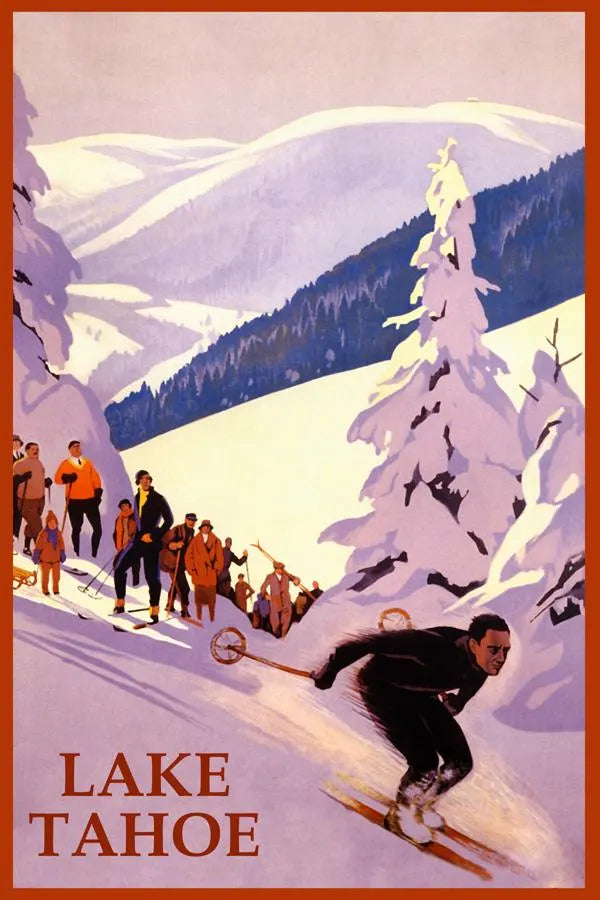 Vintage Ski Poster Print – Classic Alpine Winter Sports Illustration, Retro Mountain Skiing Wall Art