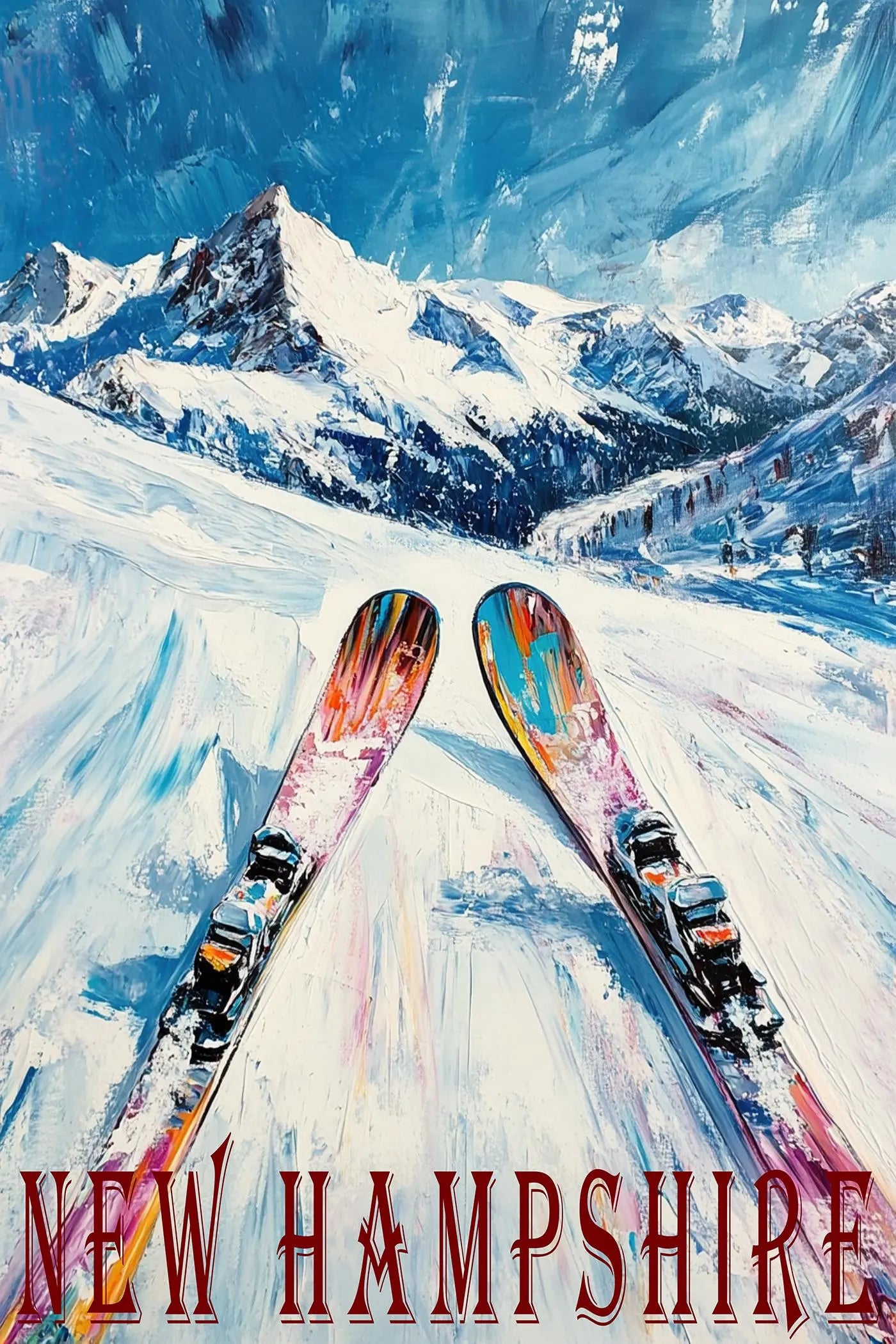 Retro Skiing Poster Print – Snowy Mountain Ski Sport Print, Winter Sports Wall Art