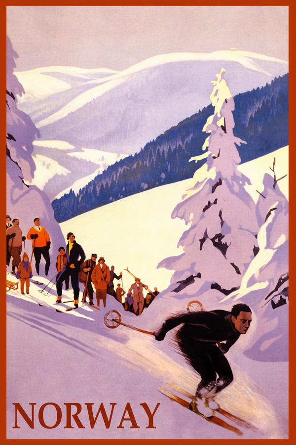 Vintage Ski Poster Print – Classic Alpine Winter Sports Illustration, Retro Mountain Skiing Wall Art