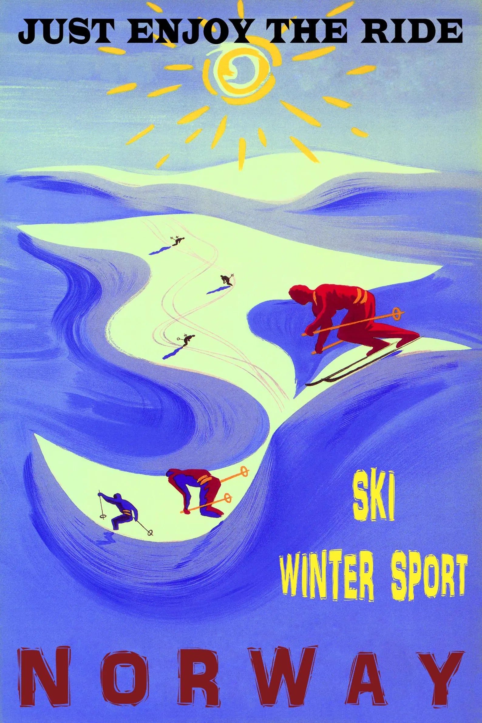 Vintage Skiing Poster Print – Winter Sports Ski Art Print, Retro Snow Mountain Wall Decor