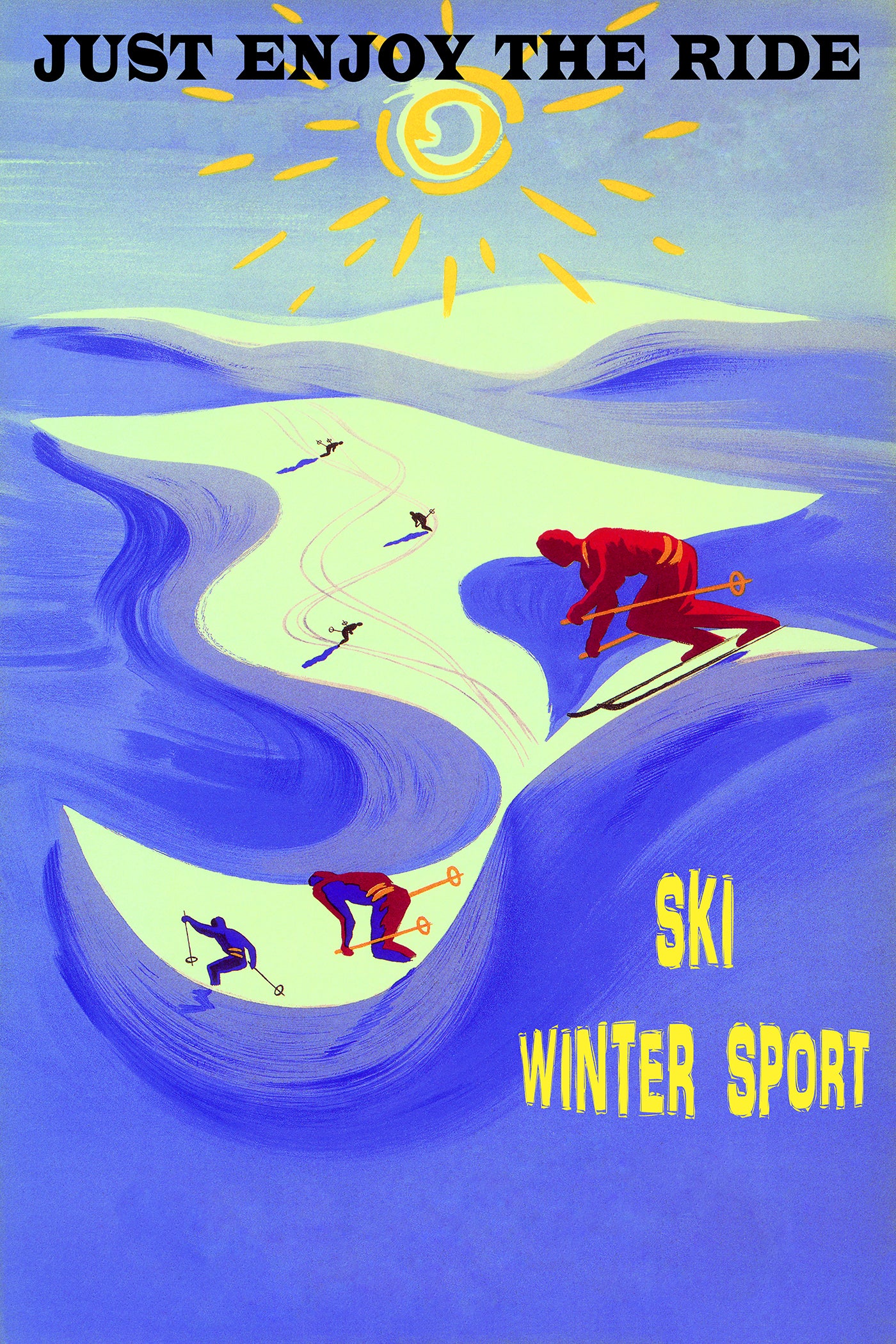 Vintage Skiing Poster Print – Winter Sports Ski Art Print, Retro Snow Mountain Wall Decor