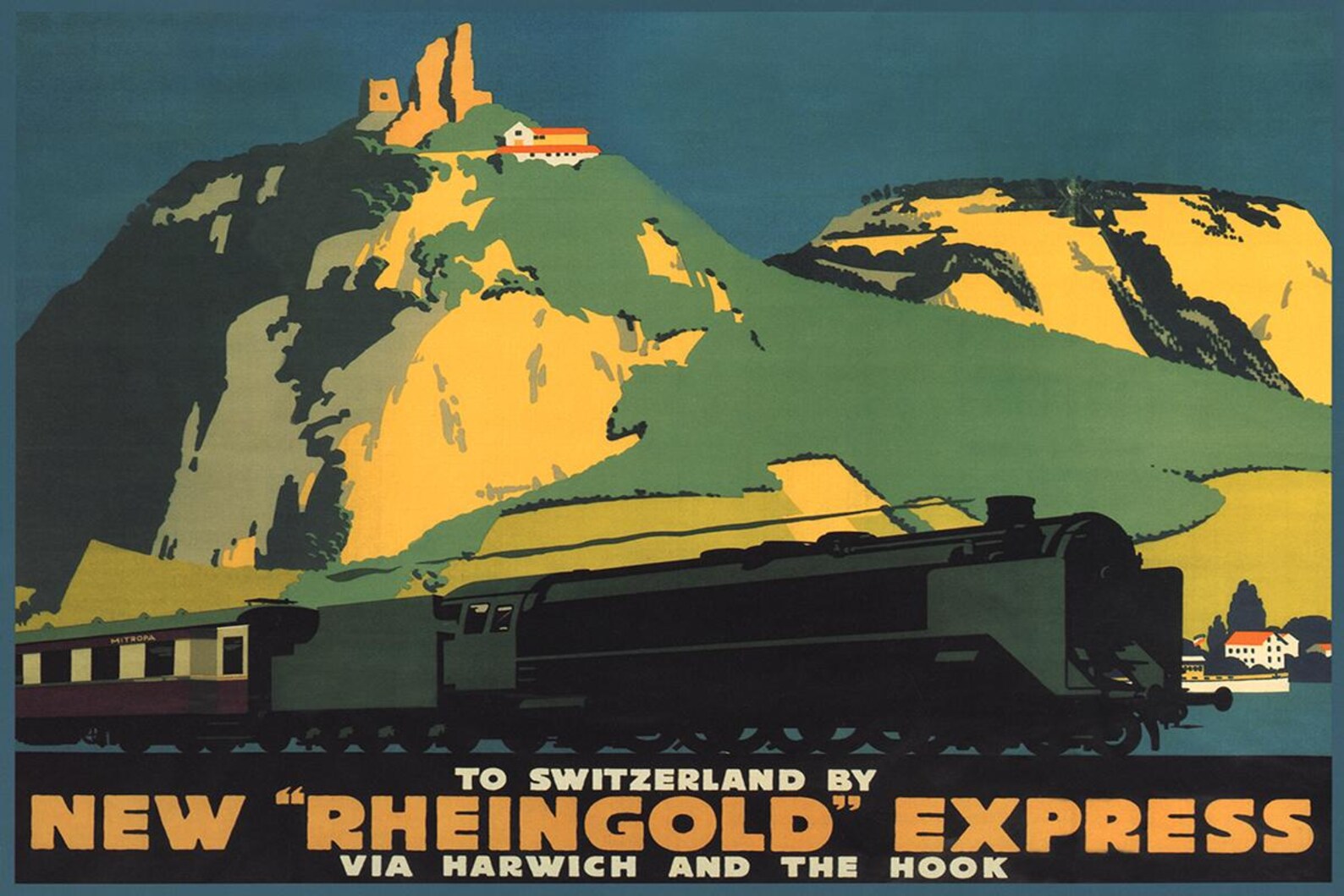 Switzerland Travel Express Train Vintage Poster Print – Scenic Alpine Railway Wall Art