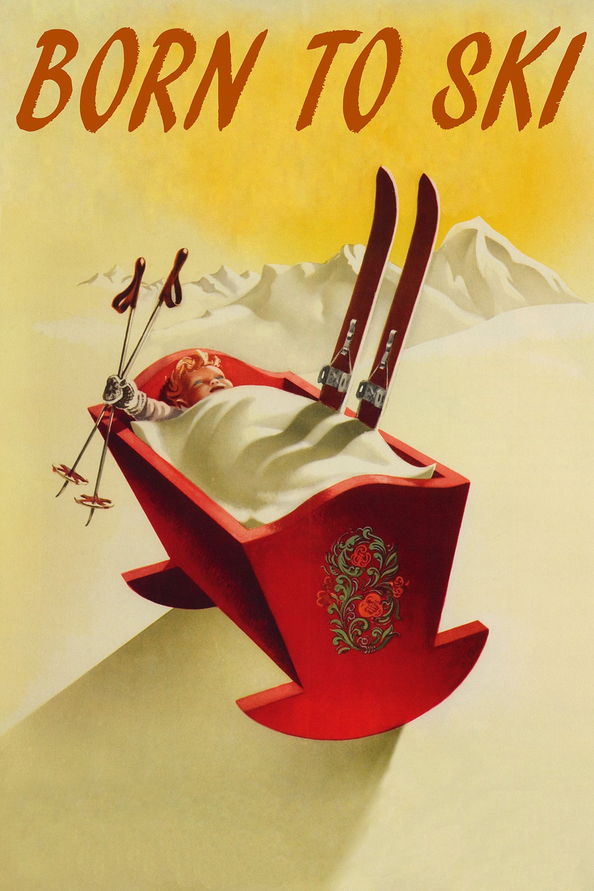 Born to Ski Vintage Poster Print – Retro Skiing Wall Art, Winter Sports Decor