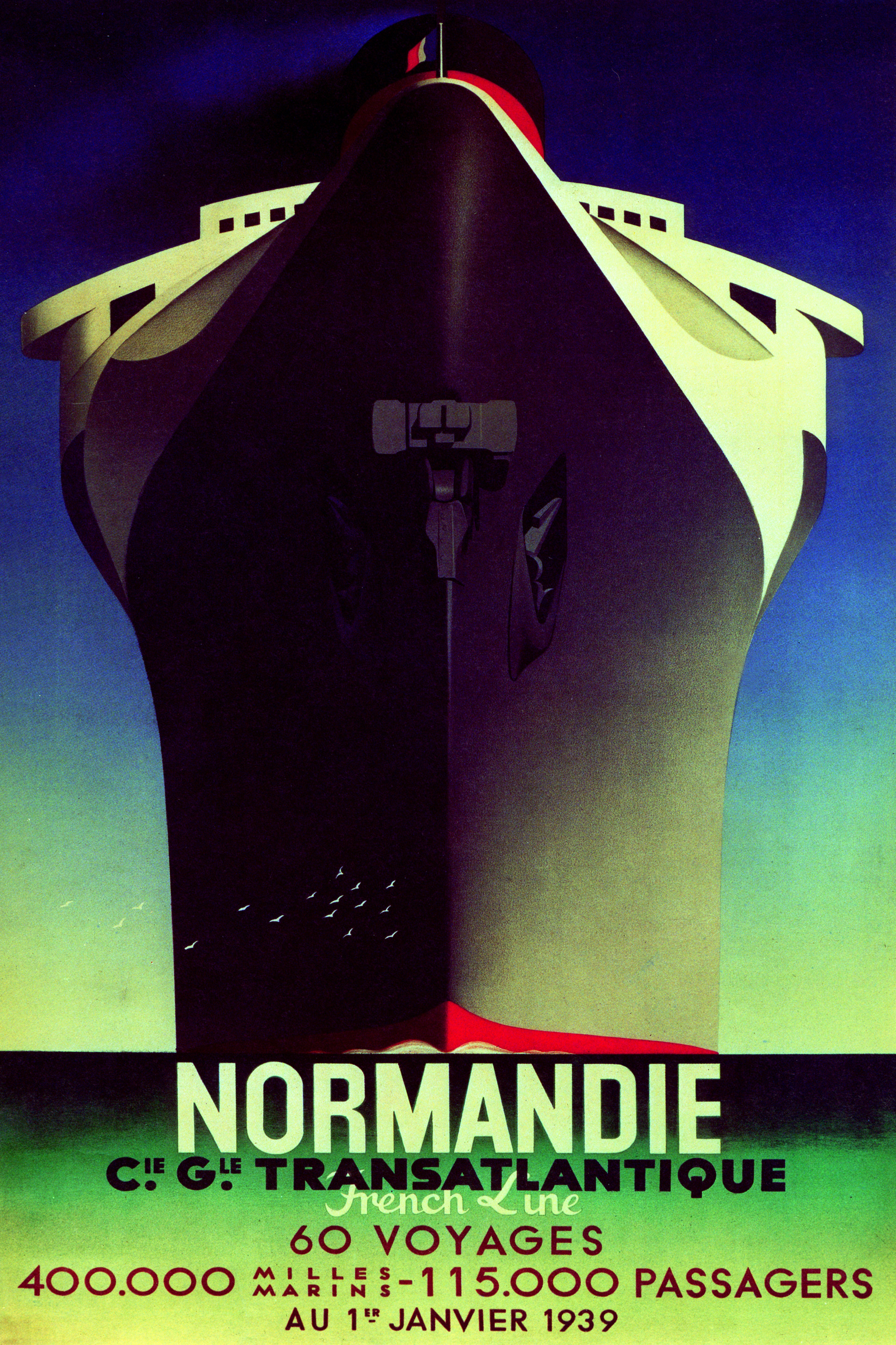 SS Normandie French Line (1939 Travel Advertisement) Poster Print – Transatlantique Ocean Liner Wall Art