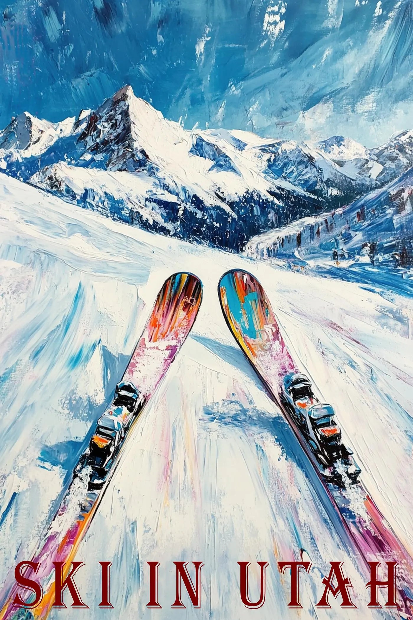 Retro Skiing Poster Print – Snowy Mountain Ski Sport Print, Winter Sports Wall Art