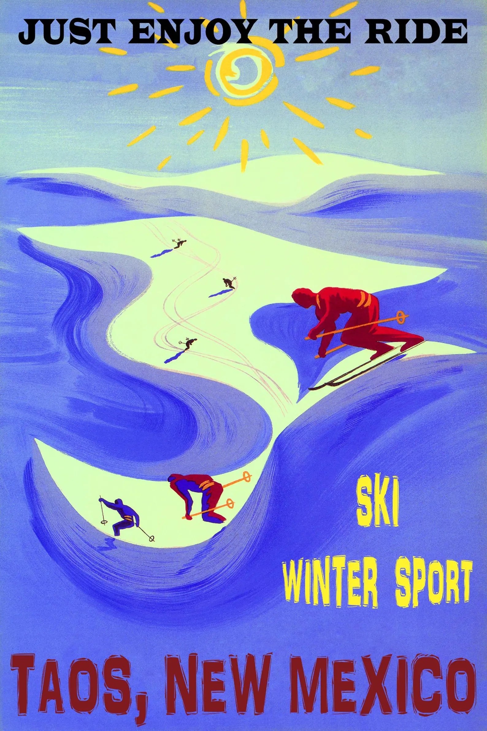 Vintage Skiing Poster Print – Winter Sports Ski Art Print, Retro Snow Mountain Wall Decor